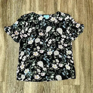 Womens CeCe Black Floral Blouse - XS